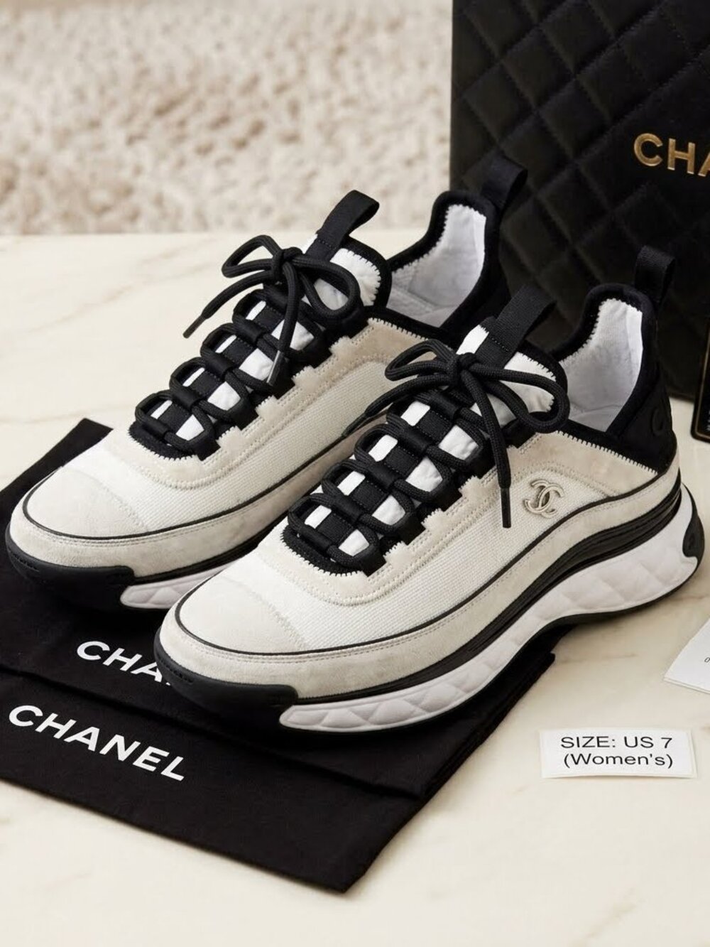Chanel Velvet Calfskin & Mixed Fibers Woman's Trainer Sneaker Size US 7